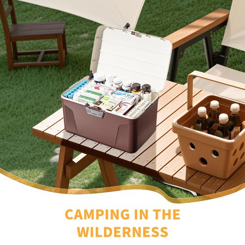 Qiveno Lockable Storage Bin - 4.2 Gallon Locking Container with 4-Digit Combination Lock, Stackable Plastic Organizer Box for Usable As Item Organizer Or Office File Storage/Camping(Brown)