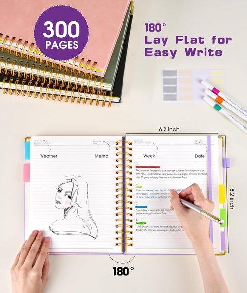 Regine Switzerland A5 Hardcover Spiral Notebook - 300 Pages with Removable Dividers | Purple College Ruled Journal for Work & School