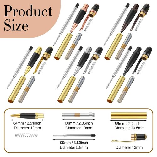 Colarr 30 Pack Woodturning Pen Kit Twist Ballpoint Pen Kit with Refill Copper for DIY Classroom Supplies Teacher Student Friends Gift