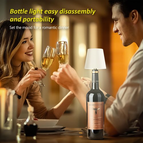 Hoide 2025 New Wireless Bottle Lamp - LED Bottle Lights for Liquor & Wine Bottles, Cordless Lampshade, Whiskey Bottle Top Light, Bottle Stopper Night Light Kit, Rechargeable 3-Tone Touch-Dimmable