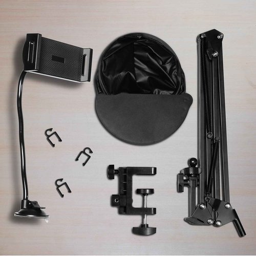 Super Stable Cubicle Shade - Adjustable Office Cubicle Multi-Arm Desk Shade - 360° Flexible Arm - Light Blocking Glare Reduction Privacy Screen for Workspace, with Tablet/Phone Holder