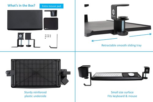 ErgoActive Small Size Keyboard Tray with Multi-Function Cup Holder, Clamp On Easy Installation, Desk Organizer (Small Tray) (with Cup Holder)