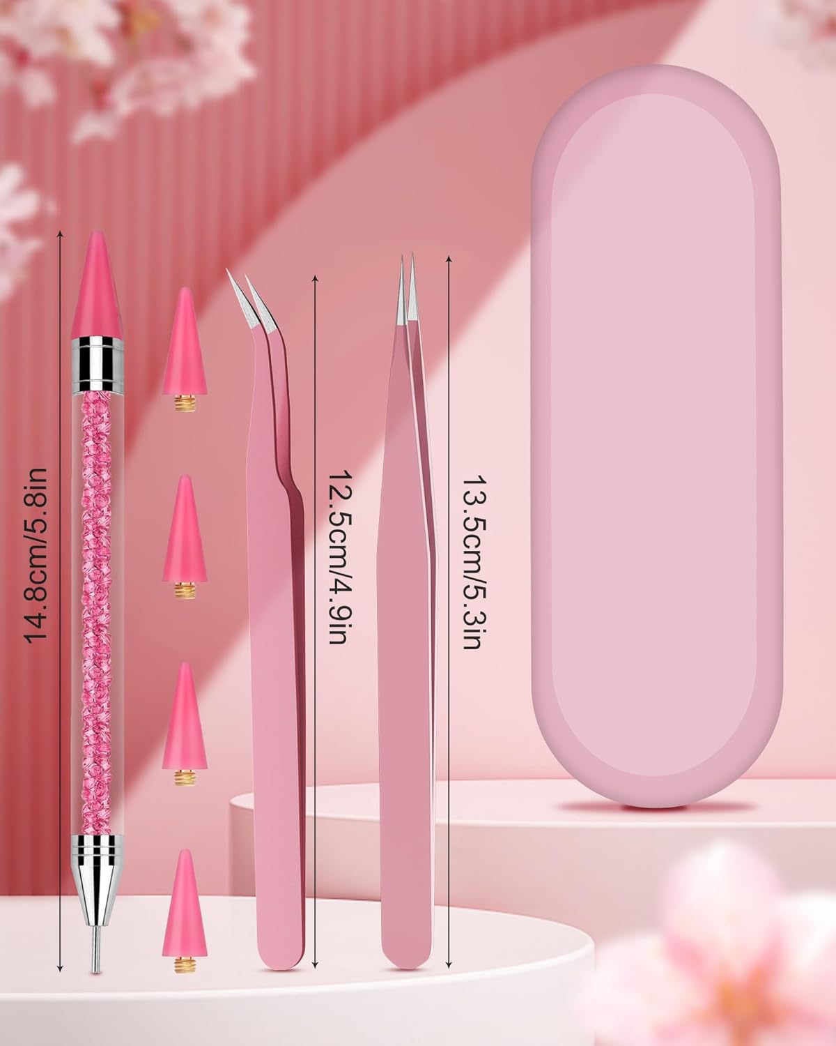 Skiennix Rhinestone Picker Tool Set - Rhinestone Applicator with 4 Pink Wax Heads & 2 Tweezers