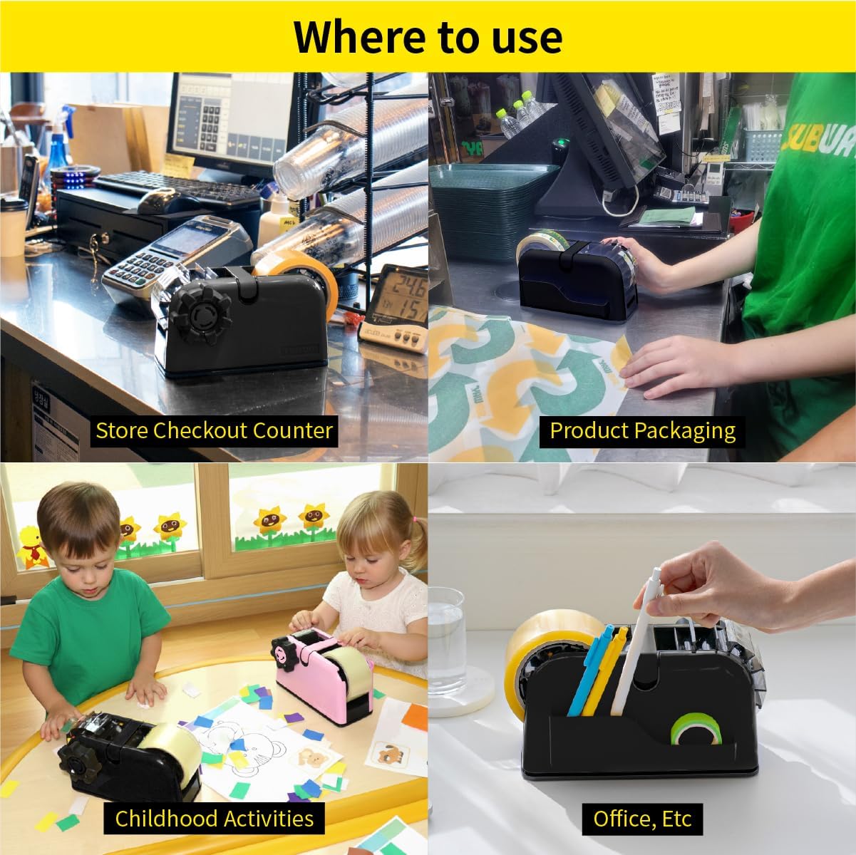 TENDO° Multi-Section Tape Dispenser - Innovative Cutter for Custom Tape Width | Sleek Black Design