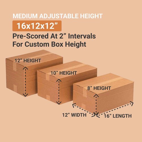 Aviditi Shipping Boxes Multi-Depth 16"L x 12"W x 12"H, 25-Pack | Corrugated Cardboard Box for Packing, Moving and Storage