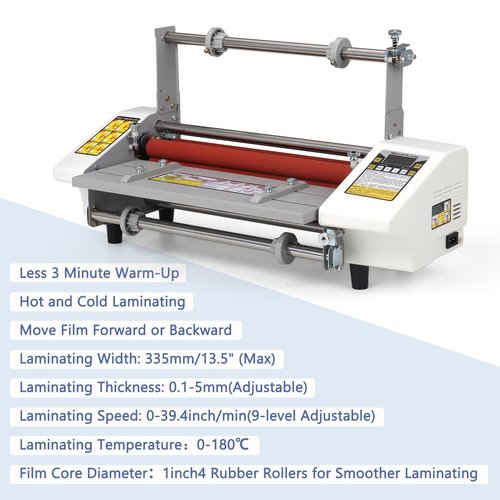 13.5" Laminator Machine, High Speed Hot and Cold Roller Laminating Machine Digital Display Single/Dual Sides Thermal Laminating Machine, 3 Minute Warm-Up, 110V (Film not Included)