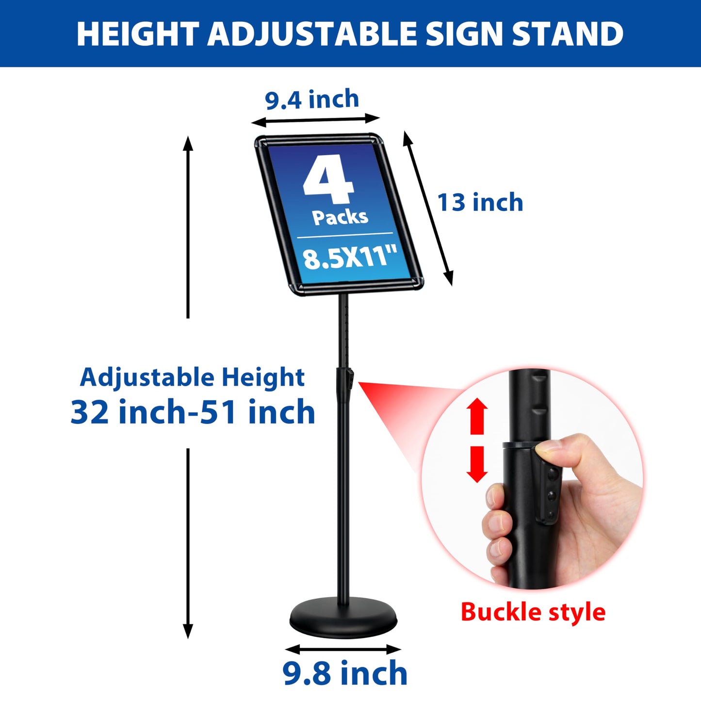 VAIIGO 4 Packs 8.5x11 Inch Sign Stand - Adjustable Floor Standing Sign Holder, Pedestal Poster Stand for Vertical & Horizontal Display, Outdoor & Indoor Use for Business & Store Signage - Black