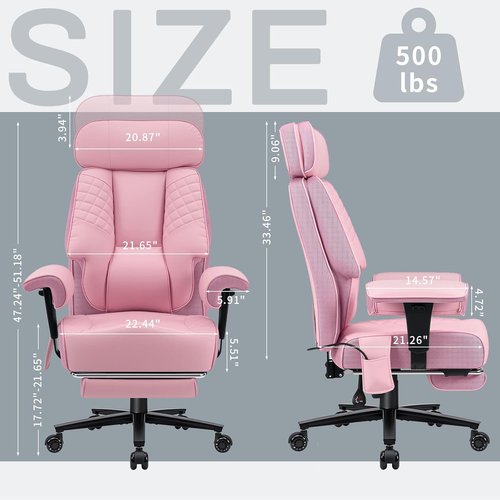 HOFFREE Big & Tall Office Chair - 500lbs Capacity Executive Desk Chair with Adjustable Lumbar Support | Pink PU Leather