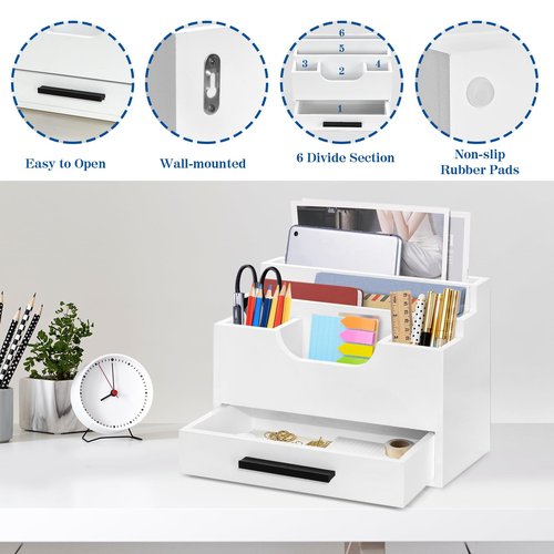 Desk Organizer with Drawer, Mail Organizer Countertop for Office, Mail Holder Wall Mount, Desk Accessories and Workspace Organizer for File Paper Folder