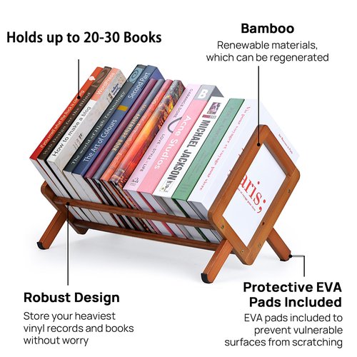 Bamboo Desktop Bookshelf, Retro Desk Bookshelf Organizer, Tabletop Bookshelves, Large Magazine Holder Racks for Home Office, Tilting Bookcase for Magazines Books Files Letters Files CDs Display, Brown
