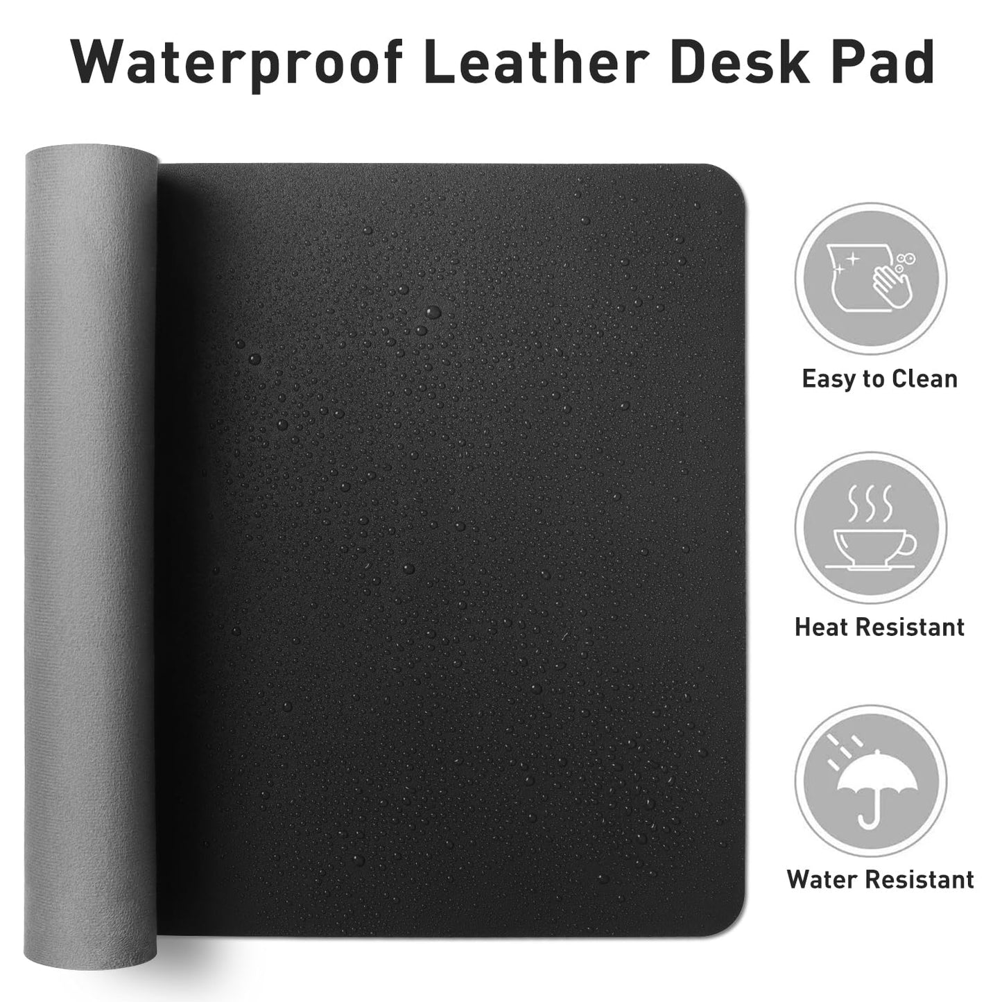 Aothia Faux Leather Desk Mat - Non-Slip PU Leather Desk Blotter, Waterproof Writing Surface, Large Desk Pad for Office & Home (Black, 55" x 17")