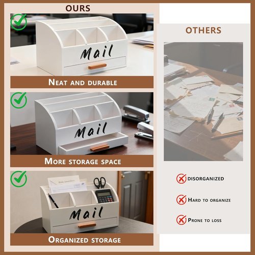 Goprety Mail Organizer - Wooden Desktop Bill Holder with Drawers for Home & Office Management