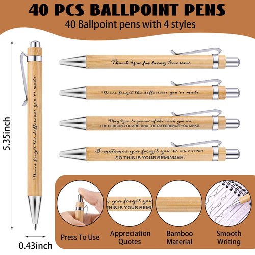 40 Sets Employee Appreciation Gifts Spiral Notebooks with Sticky Notes Notepads Thank You Journals Inspirational Bamboo Ballpoint Pens Bulk Christmas Gift for Nurse Teacher Coworker