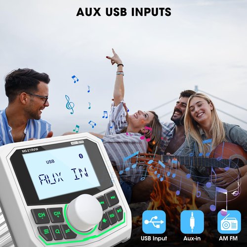 Bluetooth Boat Radio Receiver Waterproof: DOVOX Marine Gauge Stereo for Boat - 2.8 Inch LCD Display AM FM USB AUX Subwoofer for Golf Cart ATV UTV SXS Yacht