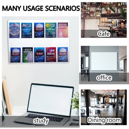 Weysat 4 Pcs Acrylic Brochure Holder Wall Mount 10 Pockets Pamphlet Holder 4" Wide Clear Plastic Trifold Flyer Display Stand Multi Slot Literature Postcard Rack Hanging Rack for Offices Waiting Room