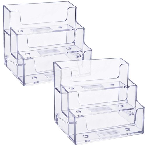 TecUnite 2 Pieces Business Card Holder for Desk 3 Tiers Clear Acrylic Stand for Business Card Organizer Storage Holder Display for Office and Company, 180 Cards Capacity