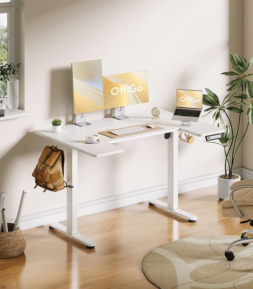 OffiGo U Shaped Electric Standing Desk, 48 Inch Height Adjustable Sit Stand Table, Writing Computer Desk for Home, Office, Workstation, White