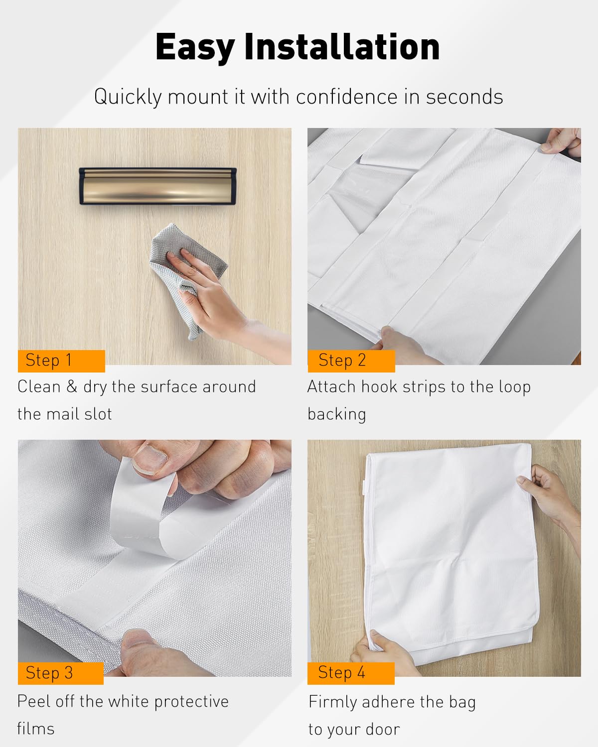 Uniclife White Mail Slot Catcher for Door, Large Capacity Letter Catcher Letterbox Catcher, Front Door Mail Catcher with Hook and Loop Fasteners, Indoor Post Catcher Bag for Small Packages & Magazines