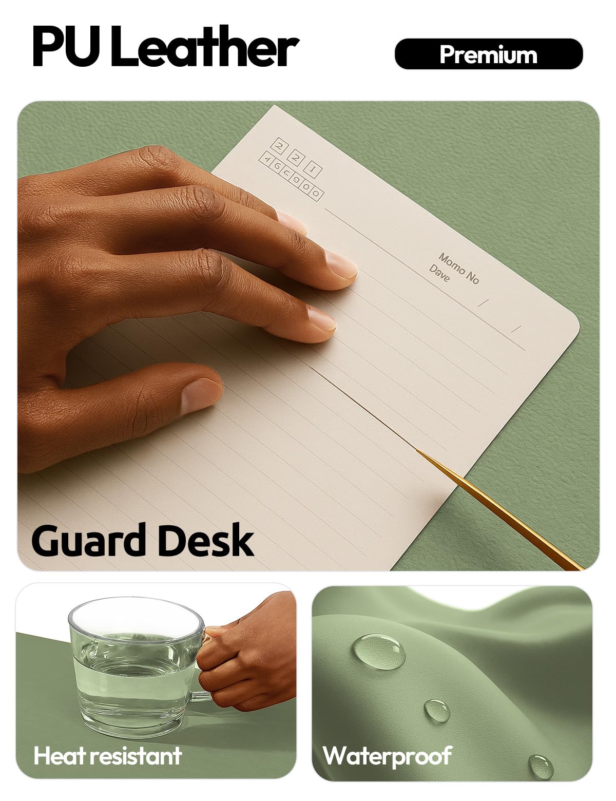 YSAGi Leather Desk Protector, Office Mat, Large Mouse Mat, Non-Slip PU Leather Blotter, Laptop Desk Mat, Waterproof Writing Pad for Office and Home (Bamboo Green, 31.5" x 15.8")