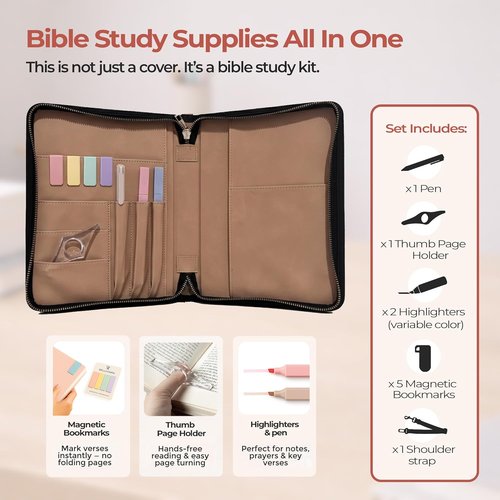 Regine Switzerland Bible Cover for Women - Durable PU Leather Case with Thumb Page Holder & Shoulder Strap | Elegant Christian Gift