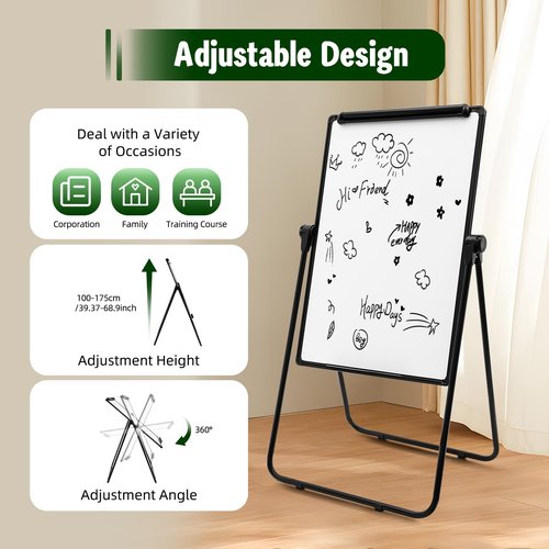 Rolling White Board with Stand, Double Sided Magnetic Dry Erase Boards Height Adjustable, Portable Standing Whiteboard for School Office Classroom Restaurant(36"×24")