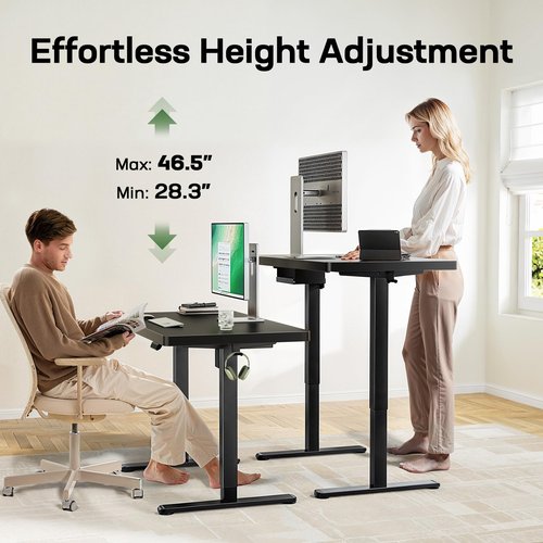 Marsail Electric Standing Desk with One-Piece Desktop, 55 x 30 Sit Stand Desk with Thickened Tabletop, Height Adjustable Stand Up Desk with Cable Management for Home Office(Frame+Desktop, 2 Packages)