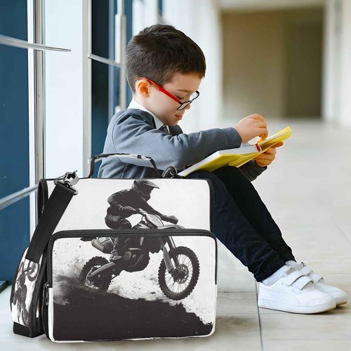 KEEPREAL Motocross Rider Zipper Binder for School with Shoulder Strap & Extra Pockets - 1.5 Inch 3-Ring Binder Holds 500+ Sheets, Textbooks, Laptop