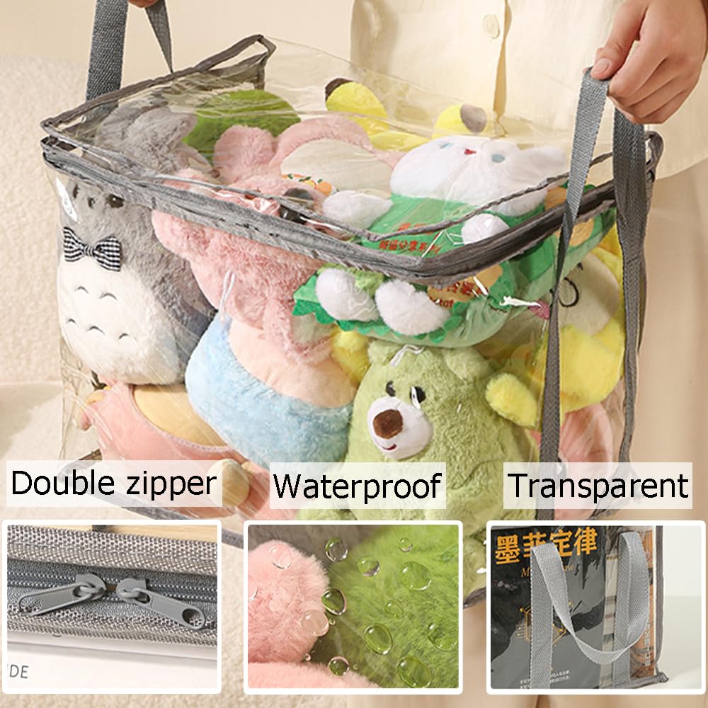 Ouliget Waterproof Clear Zippered Organizers Largesize,Moving Storage Bags with Reinforced Handles,Closet Organizers and Storage Container for Book DVD Blu Ray Disc Clothing,15''x12.5''x9.5''