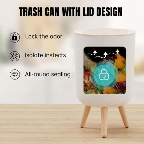 URALFA Motion Sensor Trash Can with Lid, 1.8 Gallon Electric Bathroom Garbage can, Small White Wastebasket Touchless Trash Bin with Legs, Automatic Mini Trashcan for Toilet, Bedroom, Office, White