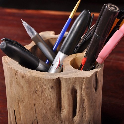 YOURNELO Solid Wooden Stump Pen Pencil Holder Desk Organizer Accessories