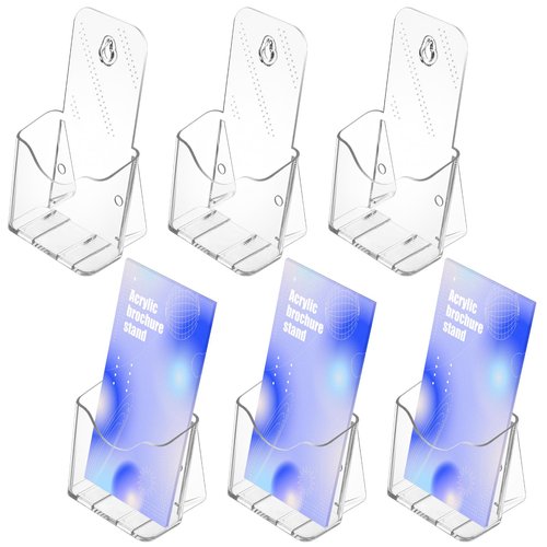 Acrylic Brochure Holder 4 Inch, 6 Pack Acrylic Trifold Pamphlet Holder, Pamphlet Holder, Plastic Countertop Literature Holders, Wall Mount/Countertop Organizer for Display Flyer, Document, Booklet