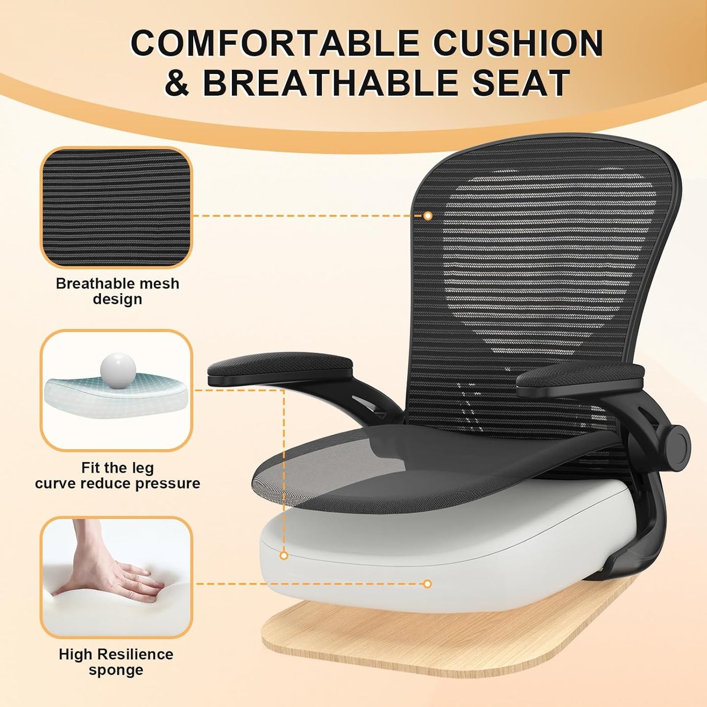 Skiennix Ergonomic Office Chair - High Back Mesh Design | 330LBS Capacity, Adjustable Lumbar Support, Flip-Up Armrests