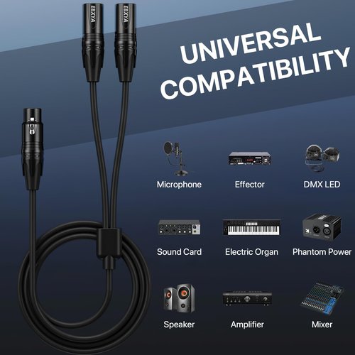 EBXYA XLR Cable 1.5ft - Premium Balanced 2 Male to Female 3-Pin Y Splitter XLR Cable, Black