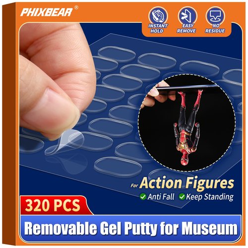 PHIXBEAR 320 Pcs Removable Gel Glue Putty for Museum Action Figures, Clear Earthquake Adhesive Dots, Sticky Tack for Wall Hanging, 0.31x 0.51 Wax Mounting