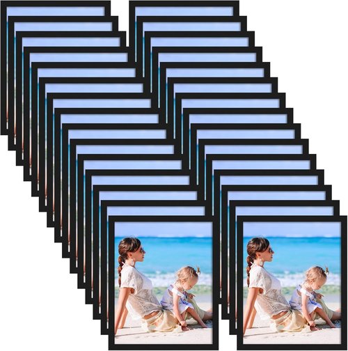 CRUGLA Magnetic Picture Frames - 30 Packs of 8x10 Self-Adhesive Black Photo Frames for Refrigerator