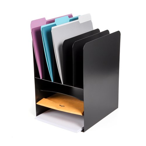 Huron Desktop File Binder Organizer Storage, Combination Vertical 5/Horizontal 3 Slot Compact Letter Tray, Black Steel