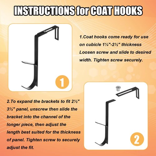 2 Pcs Adjustable Cubicle Hooks Thicker Double Cubicle Wall Hook Sturdy Iron Cubical Hook for Coats with Screwdriver for Office Bathroom Bedroom Adjusted Double Wall Hooks for Hanging Clothes Hat Towel
