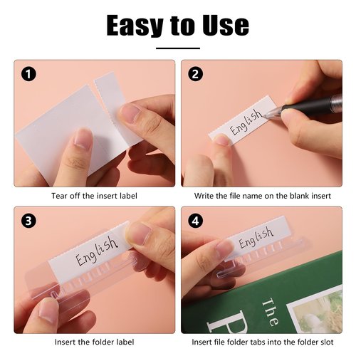 200 Pcs Hanging File Folder Tabs and 200 Pcs 2 Inch Inserts Labels, Plastic File Folder Tabs for Hanging Folders Files