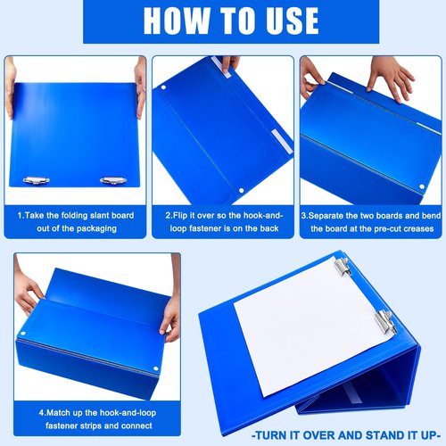 Nuanchu 2 Pcs Folding Slant Board for Writing 14 x 12 Inch Large Slanted Clipboard Adjustable Tilted Writing Board Sloped Surface to Improve Handwriting Legibility Endurance for Office Reading (Blue)