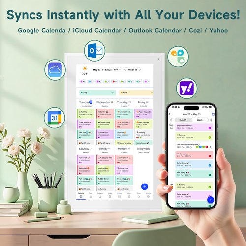 21.5 Inch Smart Digital Calendar – Electronic Chore Chart & Planner with 1920x1080P IPS Touchscreen, Weekly/Monthly Family Organizer for Wall or Desk, White 2025 New Version