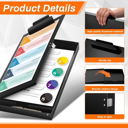 Chivertion 1 Pcs 11 x 17 Inch Aluminum Clipboard with Storage Metal Clipboard High Capacity Clip for Student Teacher Nurse, Black