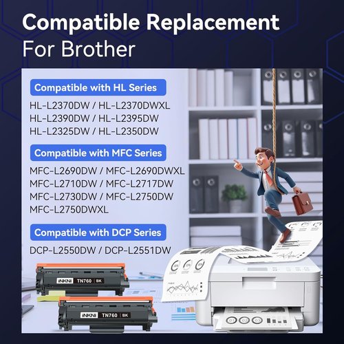 Brother TN760 High Yield Toner Cartridge Replacement - Compatible with MFC-L2710DW | 2 Pack