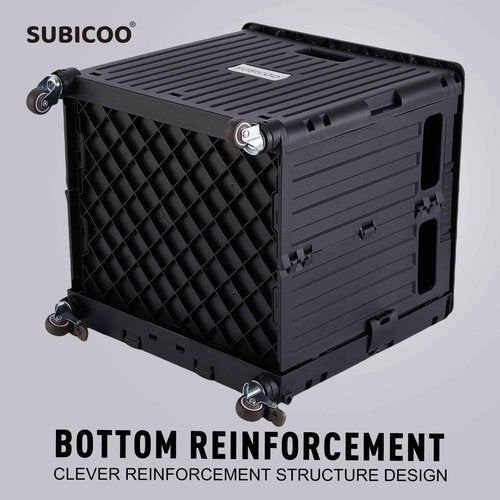 SUBICOO Folding Utility Cart Portable Rolling Crate Handcart Shopping Trolley Collapsible Tool Box, with Lid, on 4 Rotate Wheels, for Grocery, Shopping, Office, Teacher, Camp(Black)
