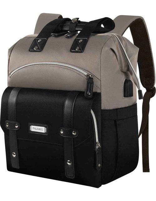Laptop Backpack for Women,Stylish Doctor Nurse Teacher Work Travel Backpack for 15.6 Inch Laptop with RFID Anti-theft USB Charging Port College Purse Business Computer Bookbag Grey Black