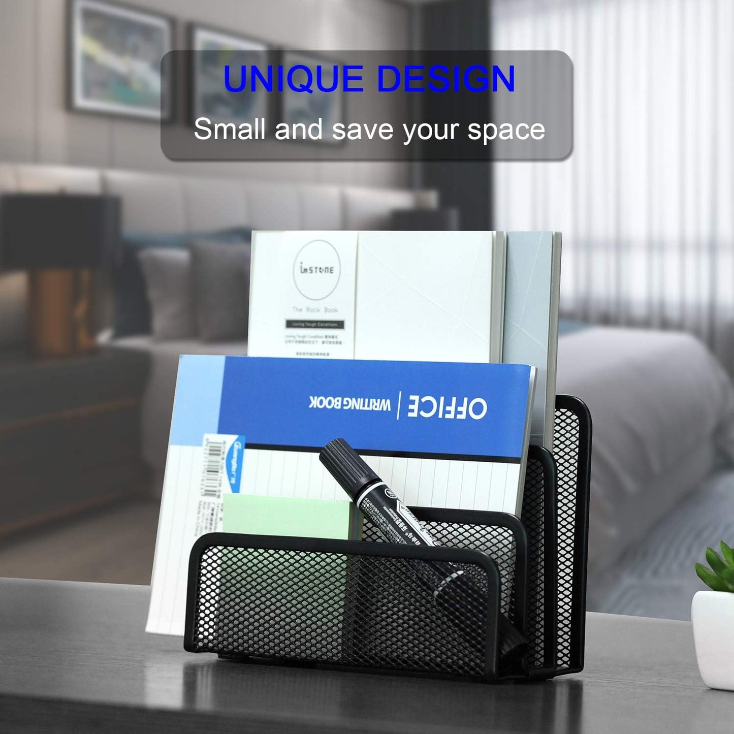 Skiennix Desk Mail Organizer - 3 Vertical Metal Mesh Compartments for Home & Office | File Holder & Letter Sorter