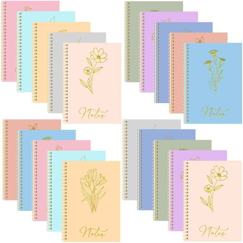 Cholemy 20 Pack Spiral Notebook Aesthetic School Supplies A5 Macaron Pastel Floral Notebook Writing Journals for Student College Ruled Journals 100 Pages/ 50 Sheets for Women Men Office Gift