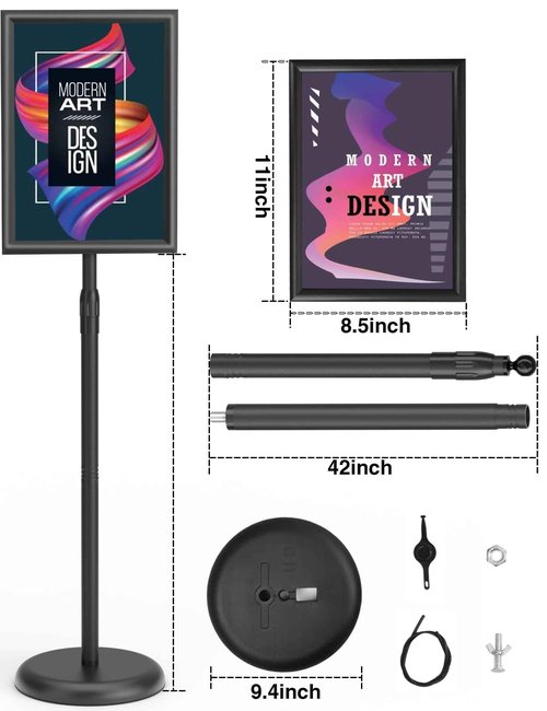 KOOV Sign Holder 11x17 inch-Adjustable Sign Stand for Display, Floor Standing Sign Holder Stand, Pedestal Heavy Duty Poster Stand with Round Base for Display, Advertisement, and Outdoor (2Pack)
