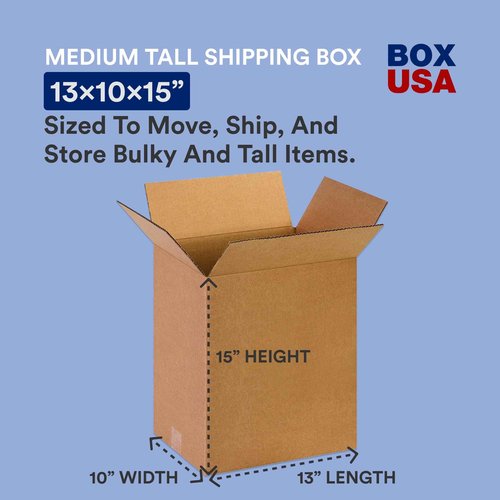 BOX USA 13 x 10 x 15 Corrugated Cardboard Boxes, Medium 13"L x 10"W x 15"H, Pack of 25 | Shipping, Packaging, Moving, Storage Box for Home or Business, Strong Wholesale Bulk Boxes