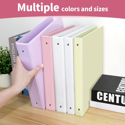 SUNEE 1 Inch Binders 3 Ring 6 Pack, Clear View Three Ring Binders PVC-Free (Fit 8.5x11 Inches) for School or Office Supplies, Pastel Binder