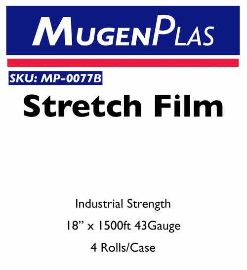 MugenPlas 18" x 1500' Stretch Film/Wrap | 9 Layers | 43 Gauge | Clear | Box of 4 Rolls | Heavy Duty Hand Shrink Film | Moving | Packing | Industrial Stregth